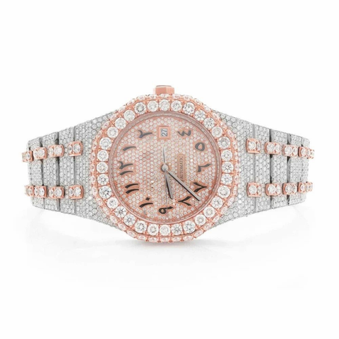 PJ AP Mens Moissanite Watch Two Tone Rose Gold Arabic Numerals Full Diamond Octagon Case Pave Setting Iced Watch Luxury