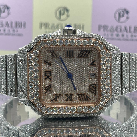 PJ Men's Stainless Steel C*R**ER Branded Iced Out Moissanite Chronological Hip Hop Watch Wholesale Price