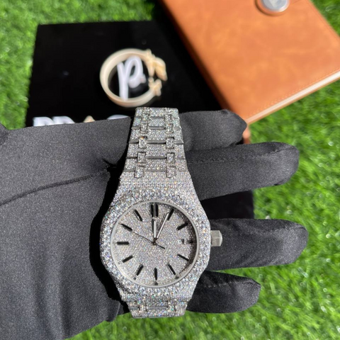 PJ AP Premium Quality Antique Fully Iced Out VVS Clarity Moissanite Diamond Watch for Men with Free Deliver