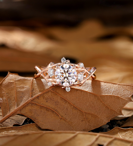 Branch design round Lab Grown engagement ring rose gold Vintage twig bridal ring Handmade twist anniversary promise wedding ring women
