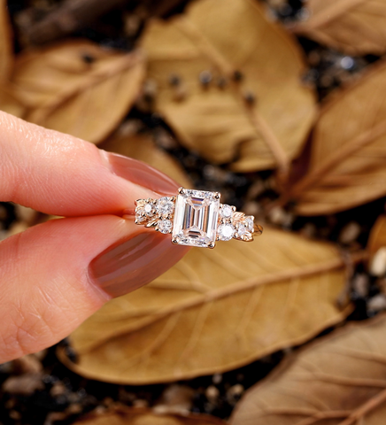 Vintage Emerald Lab Grown Engagement Ring Rose Gold Cluster Ring Antique Round Ring Custom Pretty Ring Handmade Promise Bridal Ring