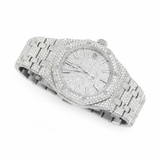 PJ AP Mens Moissanite Watch Silver Tone Full Diamond Octagon Case Pave Setting Iced Watch Luxury Integrated Bracelet Monochromatic