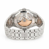 PJ AP Mens Moissanite Watch Silver Tone Full Diamond Octagon Case Pave Setting Iced Watch Luxury Integrated Bracelet Monochromatic