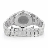 PJ AP Mens Moissanite Watch Silver Tone Full Diamond White Dial Octagon Case Pave Setting Iced Watch Luxury Integrated Bracelet