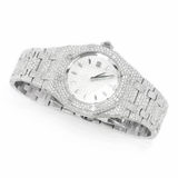 PJ AP Mens Moissanite Watch Silver Tone Full Diamond White Dial Octagon Case Pave Setting Iced Watch Luxury Integrated Bracelet
