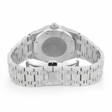 PJ AP Mens Moissanite Watch Silver Tone Full Diamond White Dial Octagon Case Pave Setting Iced Watch Luxury Integrated Bracelet