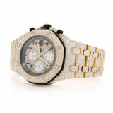 PJ APMens Moissanite Watch Yellow Gold Chronograph Full Diamond Octagon Case Black Accent Pave Setting Iced Watch Luxury Sport