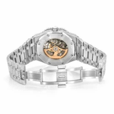 PJ AP Mens Moissanite Watch Silver Tone Exposed Movement Full Diamond Octagon Case Pave Setting Iced Watch Luxury Integrated Bracelet
