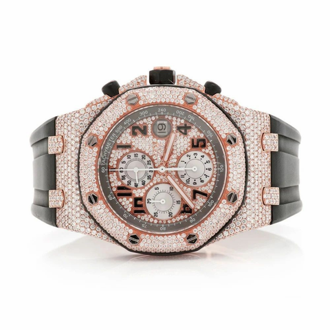 PJ AP Top Selling Branded Iced Out Moissanite Watch Hip Hop Bust Down Chrono Watch for Men Rubber Belt Wholesale Price & Free Delivery