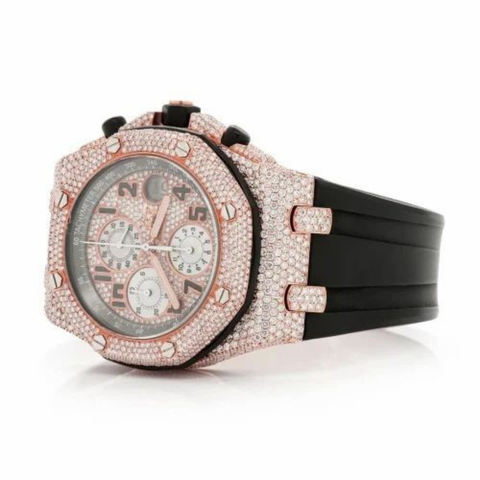 PJ AP Top Selling Branded Iced Out Moissanite Watch Hip Hop Bust Down Chrono Watch for Men Rubber Belt Wholesale Price & Free Delivery