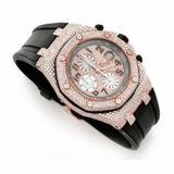 PJ AP Top Selling Branded Iced Out Moissanite Watch Hip Hop Bust Down Chrono Watch for Men Rubber Belt Wholesale Price & Free Delivery