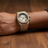 PJ APMens Moissanite Watch Yellow Gold Chronograph Full Diamond Octagon Case Black Accent Pave Setting Iced Watch Luxury Sport