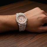 PJ AP Mens Moissanite Watch Two Tone Rose Gold Arabic Numerals Full Diamond Octagon Case Pave Setting Iced Watch Luxury