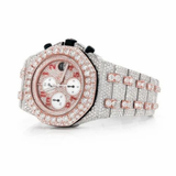 PJ VVS Mens Moissanite Watch Two Tone Rose Gold Chronograph Arabic Numerals Full Diamond Pave Setting Iced Watch Luxury Sport Octagonal