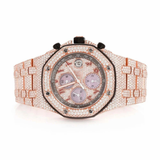 PJ APMens Moissanite Watch Rose Gold Chronograph Pink Dial Full Diamond Pave Setting Iced Watch Luxury Sport Octagonal