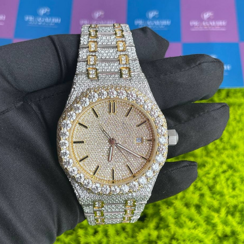 PJ AP Men's Stainless Steel Hip Hop Bust Down Iced Out Moissanite Watch Bestselling Wholesale Price and Free Shipping