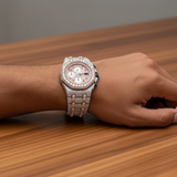 PJ VVS Mens Moissanite Watch Two Tone Rose Gold Chronograph Arabic Numerals Full Diamond Pave Setting Iced Watch Luxury Sport Octagonal