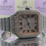 PJ Men's Stainless Steel  C*R**ER Branded Iced Out Moissanite Chronological Hip Hop Watch Wholesale Price
