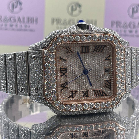 PJ Men's Stainless Steel  C*R**ER Branded Iced Out Moissanite Chronological Hip Hop Watch Wholesale Price