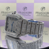 PJ Ca*ti*r  Large Custom Diamond-Set Steel Watch Sa*tos   with Smoky Green Dial