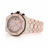 PJ APMens Moissanite Watch Rose Gold Chronograph Pink Dial Full Diamond Pave Setting Iced Watch Luxury Sport Octagonal
