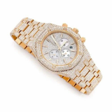 PJ APMens Moissanite Watch Yellow Gold Octagonal Chronograph Full Diamond Pave Setting Iced Watch Luxury Sport Integrated Bracelet