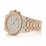 PJ APMens Moissanite Watch Yellow Gold Octagonal Chronograph Full Diamond Pave Setting Iced Watch Luxury Sport Integrated Bracelet