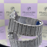 PJ Ca*ti*r  Large Custom Diamond-Set Steel Watch Sa*tos   with Smoky Green Dial