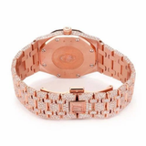 PJ AP Mens Moissanite Watch Rose Gold Black Dial Full Diamond Octagon Case Pave Setting Iced Watch Luxury Integrated Bracelet