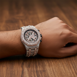 PJ AP Mens Moissanite Watch Two Tone Rose Gold Chronograph Full Diamond Pave Setting Iced Watch Luxury Sport Octagonal Integrated Bracelet