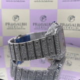 PJ Ca*ti*r  Large Custom Diamond-Set Steel Watch Sa*tos   with Smoky Green Dial