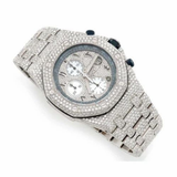 PJ AP Mens Moissanite Watch Silver Tone Octagonal Chronograph Arabic Numerals Full Diamond Pave Setting Iced Watch Luxury Sport