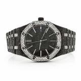 PJ AP Mens Moissanite Watch Black Iced Out White Diamond Octagon Case Full Pave Setting Iced Watch Luxury High Contrast