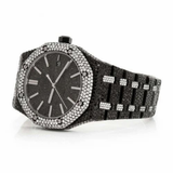 PJ AP Mens Moissanite Watch Black Iced Out White Diamond Octagon Case Full Pave Setting Iced Watch Luxury High Contrast