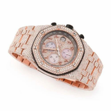 PJ APMens Moissanite Watch Rose Gold Chronograph Pink Dial Full Diamond Pave Setting Iced Watch Luxury Sport Octagonal