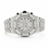 PJ AP Mens Moissanite Watch Silver Tone Octagonal Chronograph Full Diamond Pave Setting Iced Watch Luxury Sport Integrated Bracelet