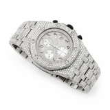 PJ AP Mens Moissanite Watch Silver Tone Octagonal Chronograph Full Diamond Pave Setting Iced Watch Luxury Sport Integrated Bracelet