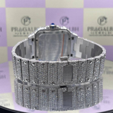 PJ Ca*ti*r  Large Custom Diamond-Set Steel Watch Sa*tos   with Smoky Green Dial