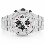 PJ AP Mens Moissanite Watch Silver Tone Octagonal Chronograph Full Diamond Pave Setting Iced Watch Luxury Sport Integrated Bracelet