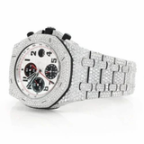 PJ AP Mens Moissanite Watch Silver Tone Octagonal Chronograph Full Diamond Pave Setting Iced Watch Luxury Sport Integrated Bracelet