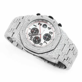 PJ AP Mens Moissanite Watch Silver Tone Octagonal Chronograph Full Diamond Pave Setting Iced Watch Luxury Sport Integrated Bracelet