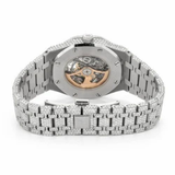 PJ AP Mens Moissanite Watch Silver Tone Exposed Movement Baguette Diamond Octagon Case Full Pave Setting Iced Watch Luxury