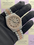 R*l*x Rose Gold Two-Tone Full Iced Watch - Pave Dial & Roman Numerals