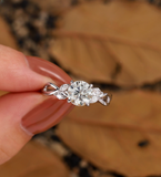 Vintage Lab Grown engagement ring | art deco white gold Round shape ring| leaf diamond ring unique marquise twist Anniversary ring