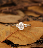 Classic Moissanite engagement ring Oval moissnaite yellow gold band Three stones diamond ring unique prong set wedding ring Anniversary