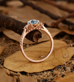 Vintage blue gray Lab Grown engagement ring Pear ring art deco rose gold wedding ring antique Round Diamond half eternity ring