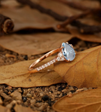Vintage blue gray Lab Grown engagement ring Pear ring art deco rose gold wedding ring antique Round Diamond half eternity ring