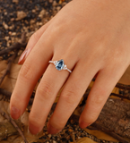 Vintage blue gray Lab Grown engagement ring Pear ring art deco rose gold wedding ring antique Round Diamond half eternity ring