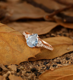 Vintage blue gray Lab Grown engagement ring Pear ring art deco rose gold wedding ring antique Round Diamond half eternity ring