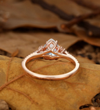 Vintage blue gray Lab Grown engagement ring Pear ring art deco rose gold wedding ring antique Round Diamond half eternity ring